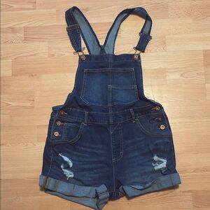 Denim Overalls with Rolled Hem